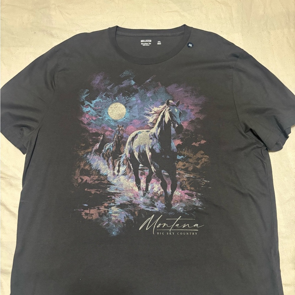 Hollister Black Tee with Horse Graphic